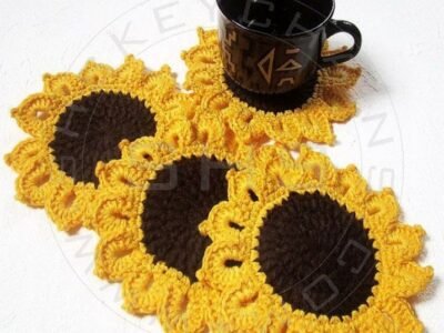 Crochet Coasters - Handmade Sunflower Shaped