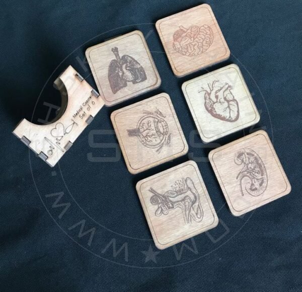 Medical Theme Set of 6 Coasters with Holder - Image 2