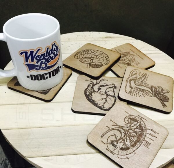 Medical Theme Set of 6 Coasters with Holder - Image 7