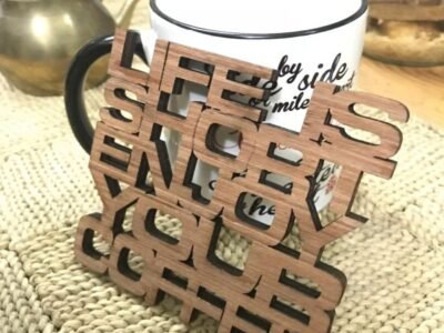 Coffee Theme Wooden Coasters - Set of 4