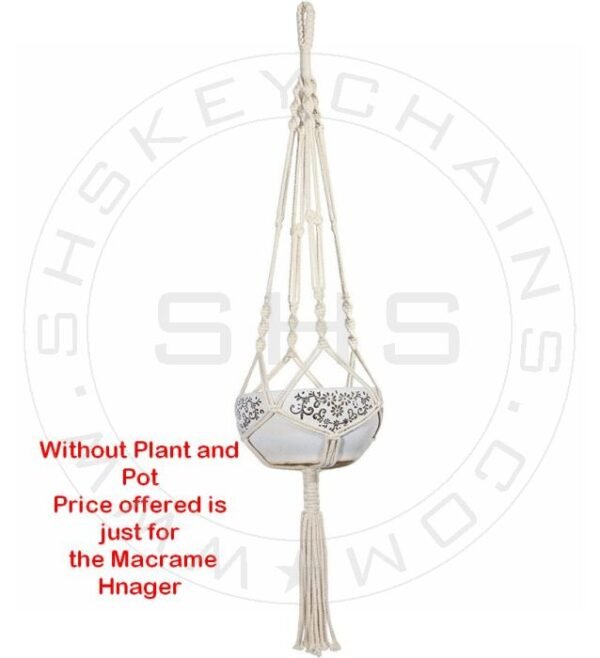 White Cotton Macramé - Handmade Single Plant Holder - Image 5