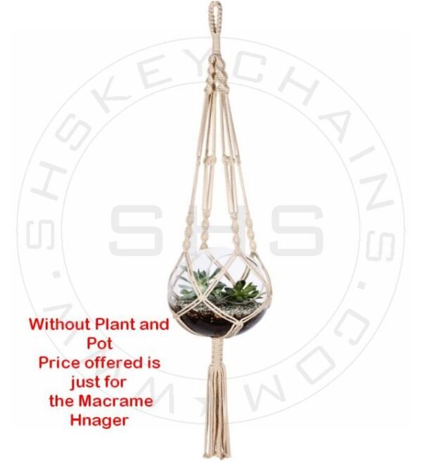 White Cotton Macramé - Handmade Single Plant Holder - Image 3