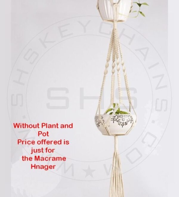 White Cotton Macramé: Double Planter Holder - Image 3