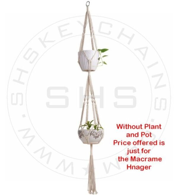 White Cotton Macramé: Double Planter Holder