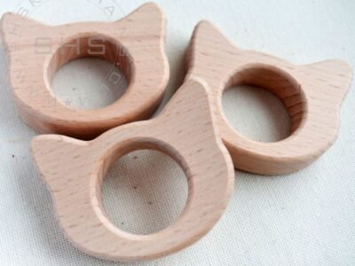 Cat Head Shaped Beech Wood baby Teether