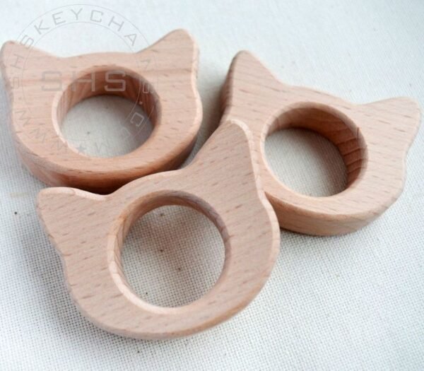Cat Head Shaped Beech Wood baby Teether