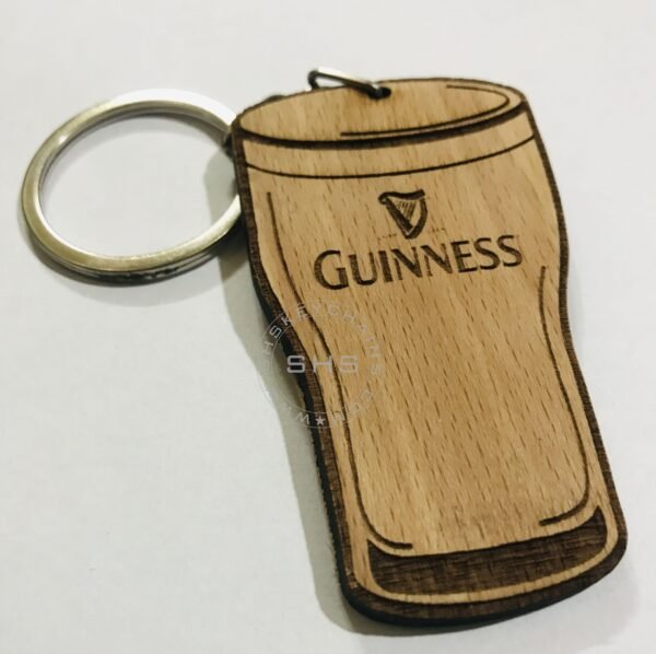 Irish Theme Pint Shaped Wooden Keyring - Image 3