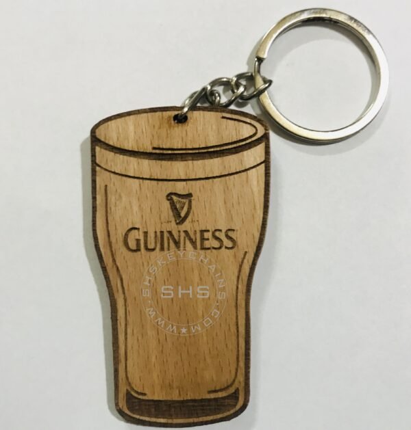 Irish Theme Pint Shaped Wooden Keyring - Image 2