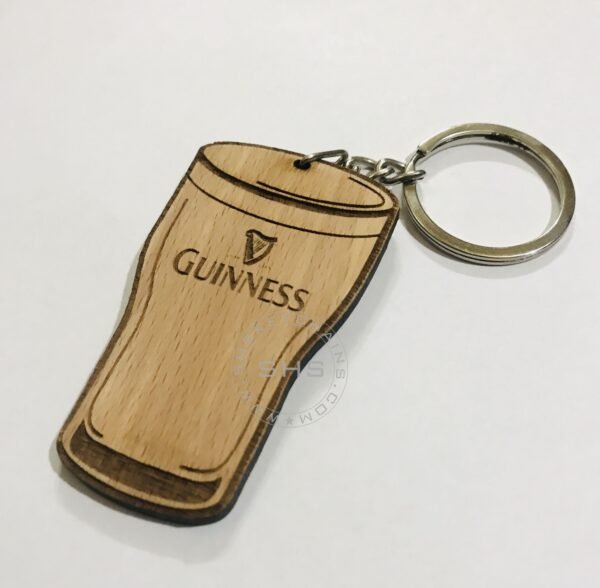 Irish Theme Pint Shaped Wooden Keyring